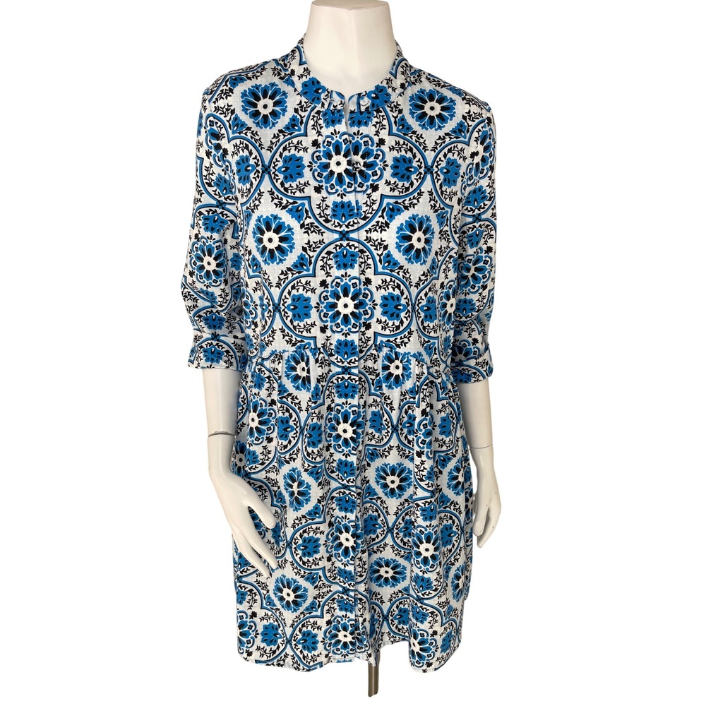 Tuckernuck Blue White Floral Medallion Crawford Mini Dress Pockets S